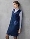 Wool Blend Beaded V-Neck Sleeveless Shift Dress