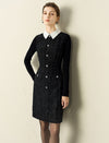 Doll Collar Waist-Defining Long-Sleeve Short Dress