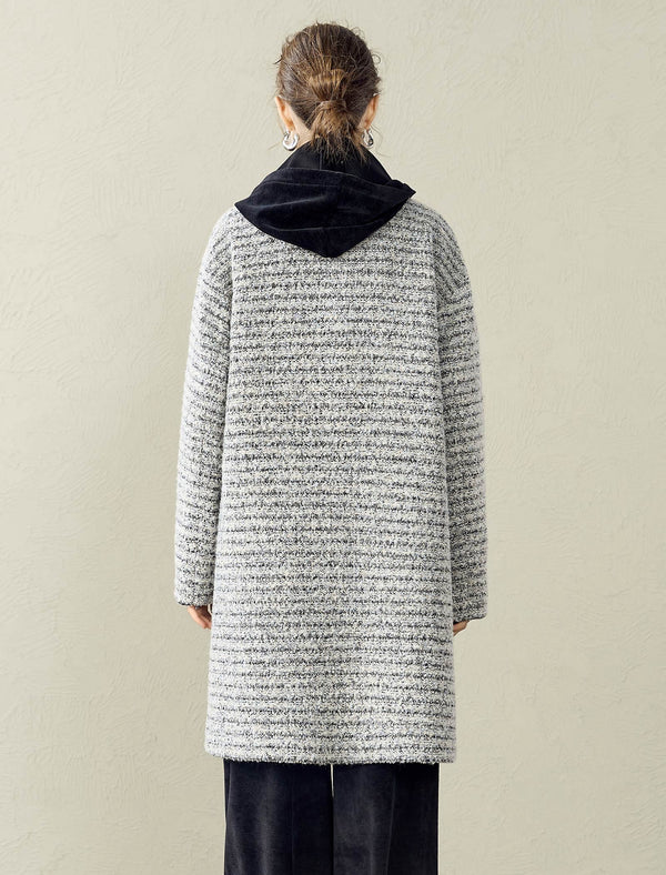 Gray Tweed Toggle Wool Blend Coat