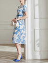 Elegant Floral Silk Dress with Cinched Waist