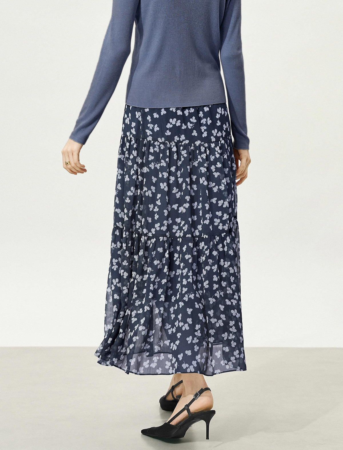 Floral Multi-Layered Midi Skirt