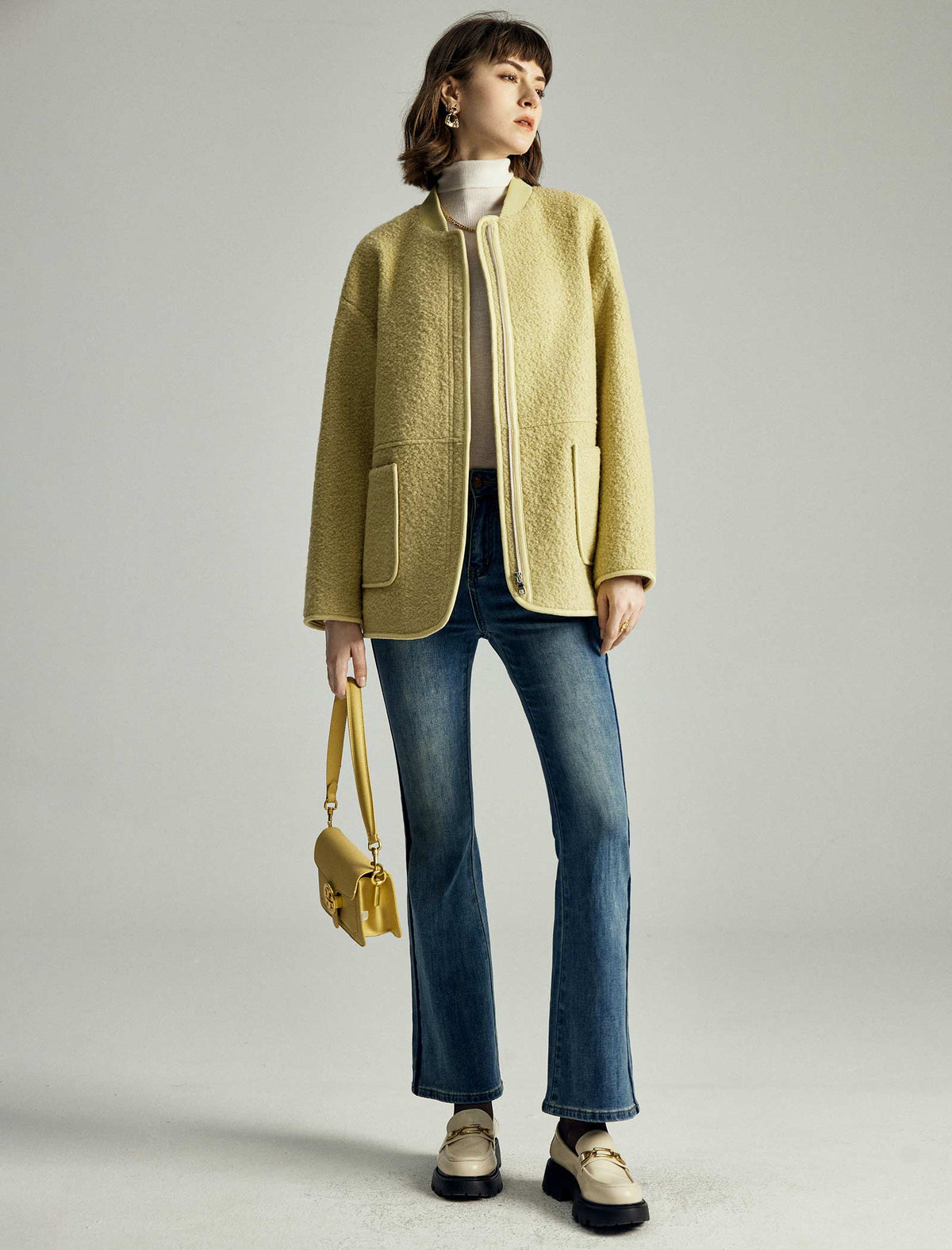Wool-Blend Pocket Detail Bomber Jacket