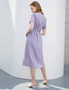 Purple Tie-Waist Short Sleeve Dress