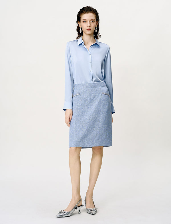 Light Blue Loose Long-Sleeve Professional Shirt