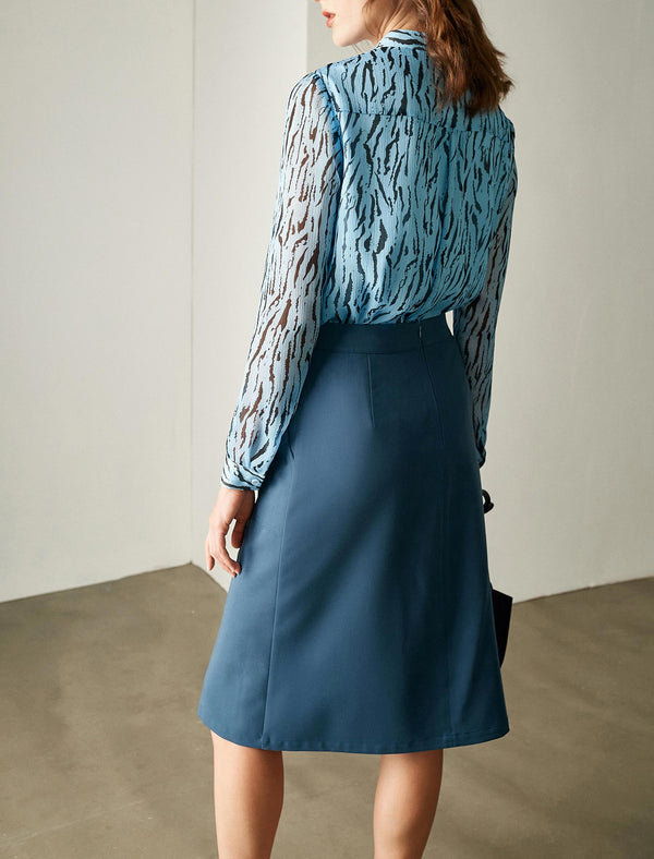 Ruffle Detail Zebra-Print Sheer Blouse