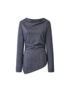 Vintage-Style Cowl Neck Top with Asymmetrical Hem
