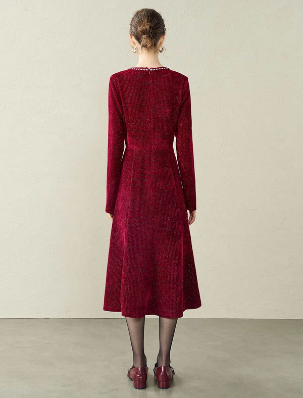 Burgundy Tweed Midi Dress