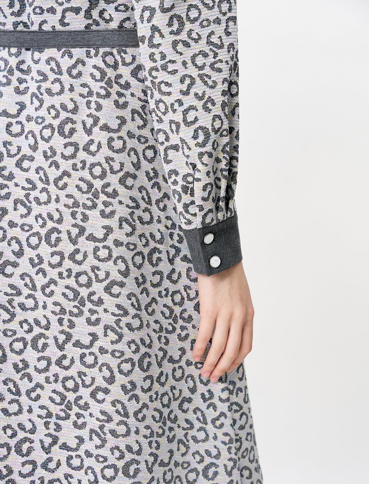 Abstract Print Belted Long Sleeve Midi Dress