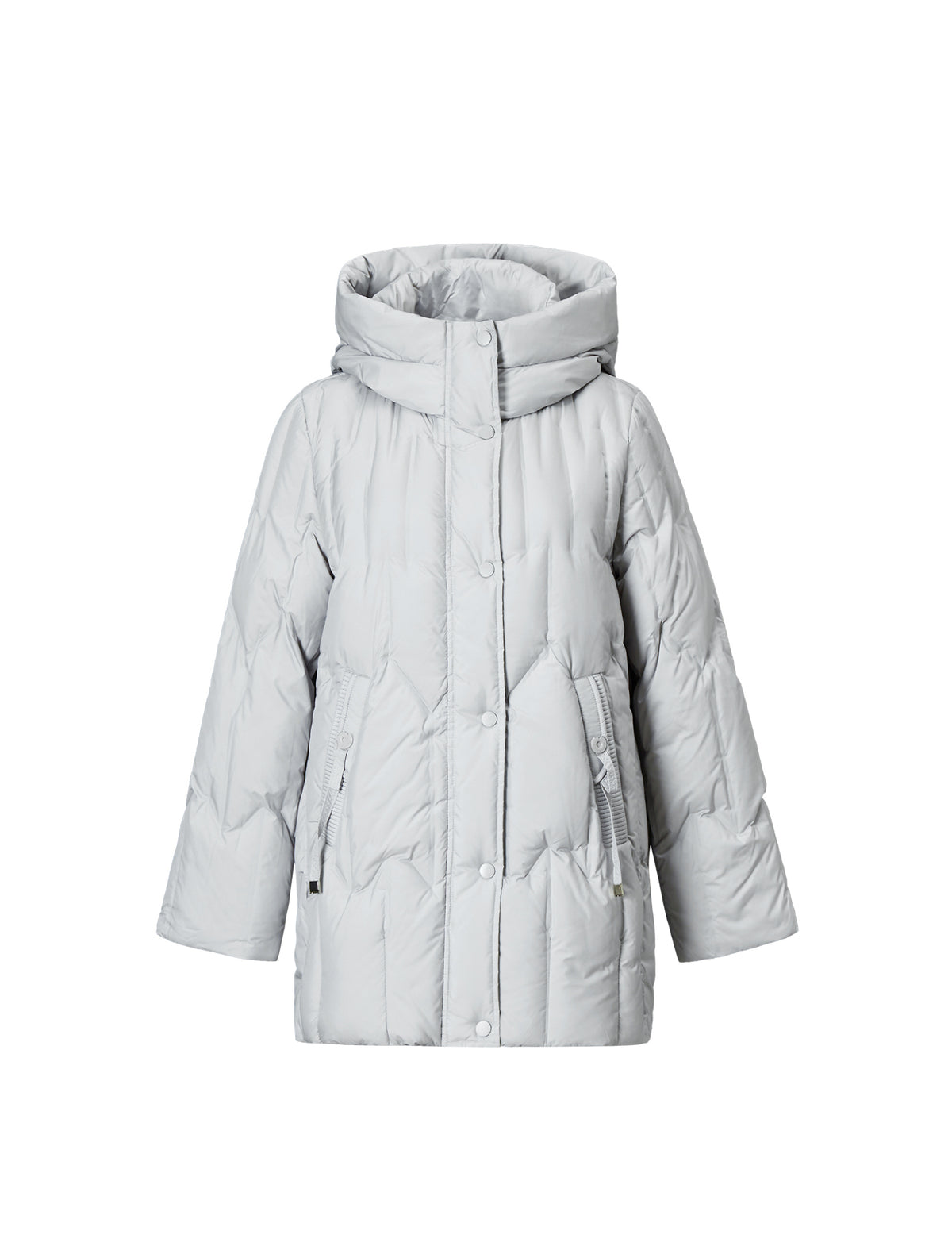 Hooded Seamless-Quilted Zip-Front Mid-Length Puffer Coat