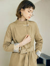 Floral Cuff Stand-Up Collar Belted Trench Coat