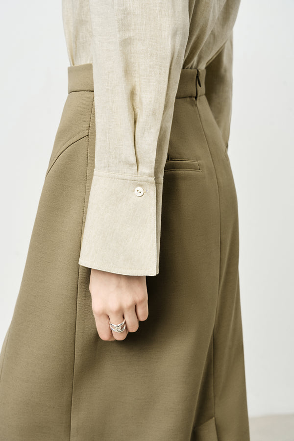 Linen Blend Tie-Neck Blouse