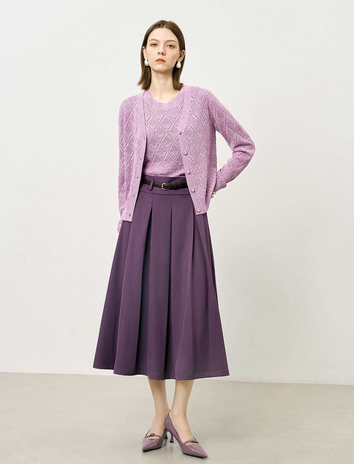 Purple Pleated Midi Skirt
