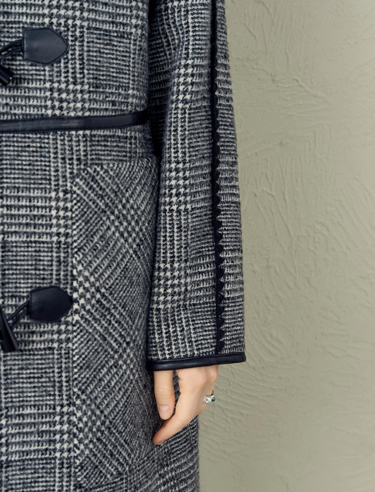 Plaid Wool-Blend Toggle Hooded Coat