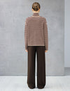 Wool Blend Striped Stand-Collar Half-Zip Relaxed Sweater