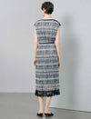 Striped Textured Lace-Hem Midi Dress