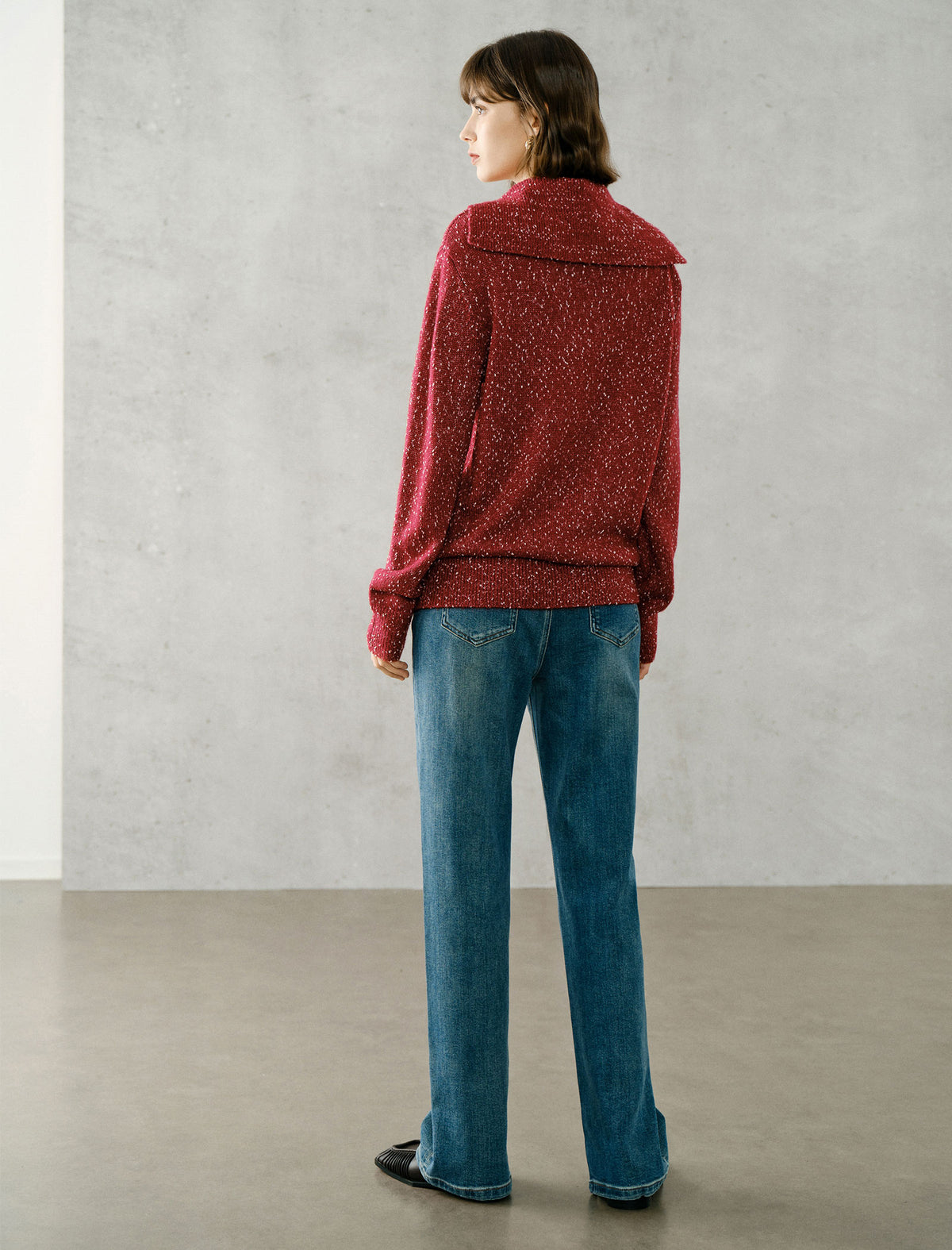 Toggle Collar Textured Knit Sweater