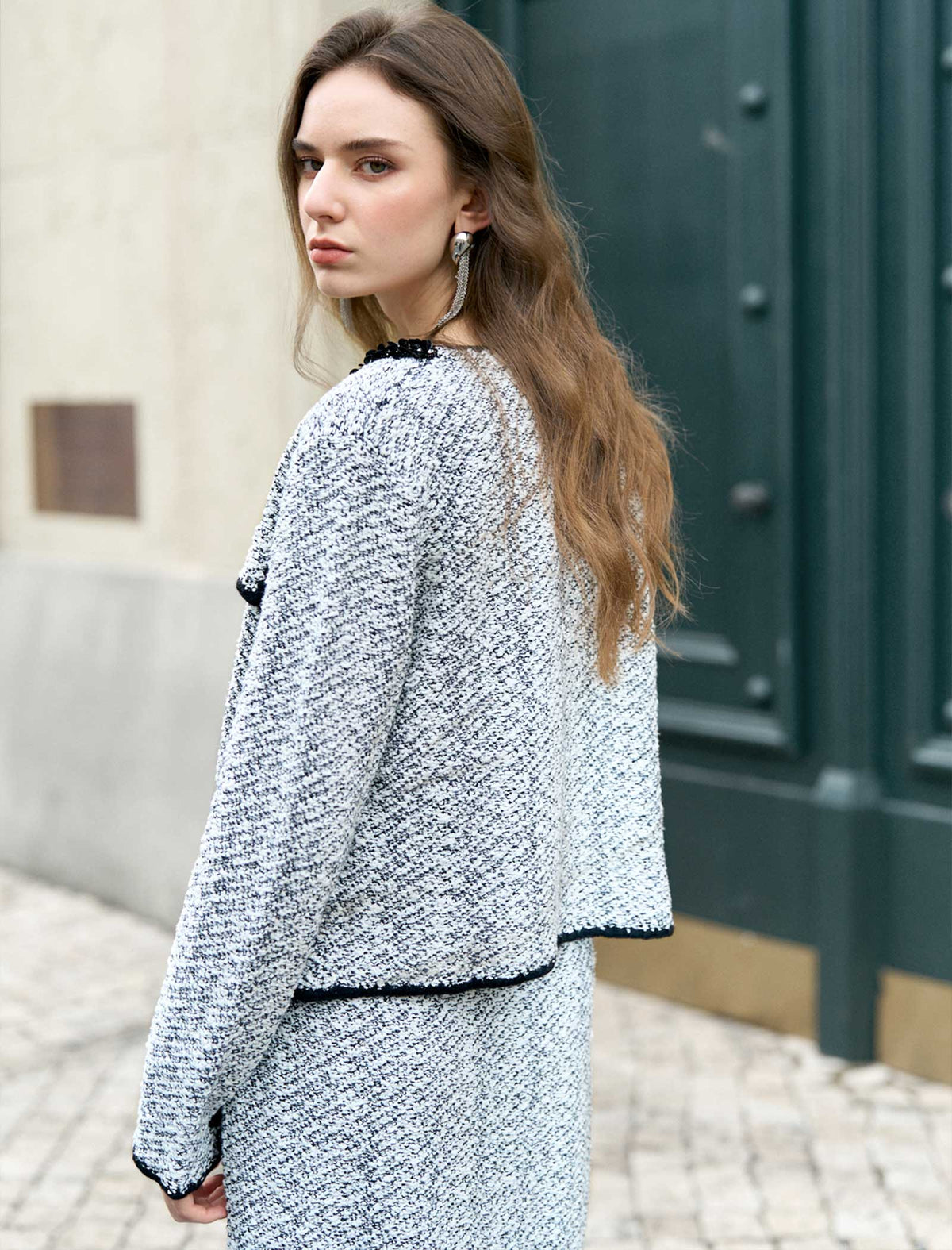 Light Grey Tweed Wool-Blend Jacket