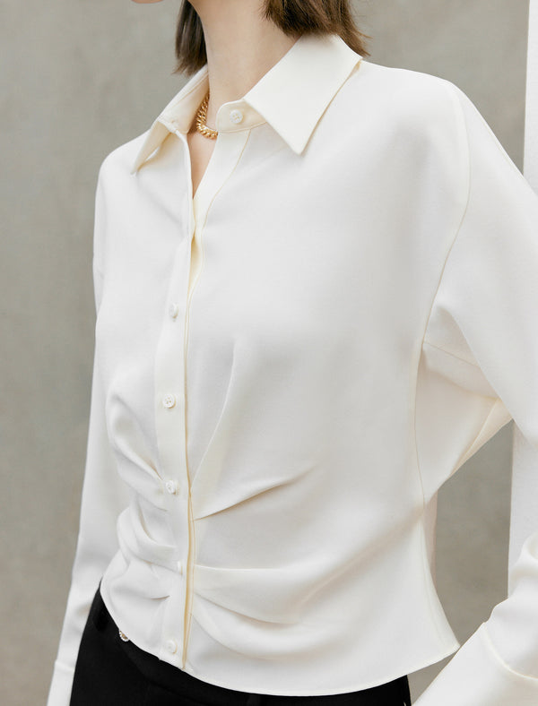 White Polo Collar Cropped Shirt Blouse
