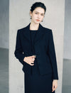 Wool Blend Notched-Lapel Three-Button Cropped Jacket