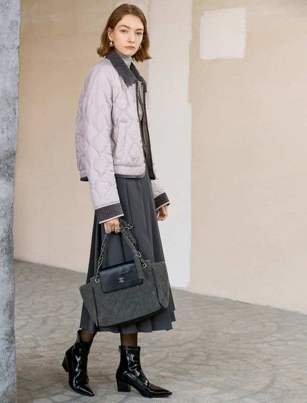 Quilted Contrast Collar And Cuffs Down Jacket