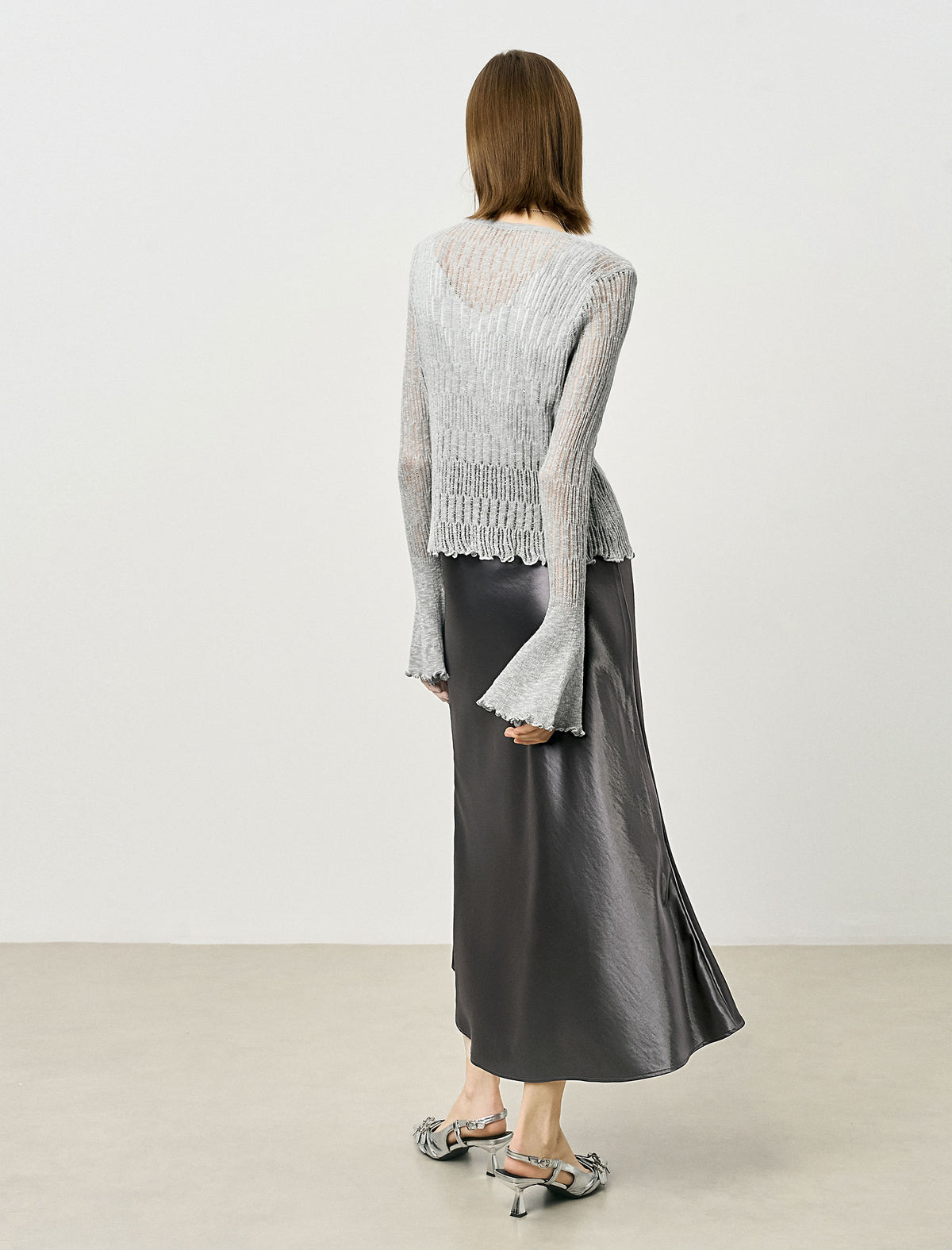 Sheer Knit Flared Sleeve Cardigan