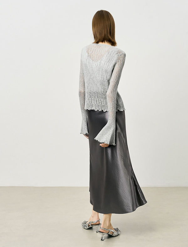 Sheer Knit Flared Sleeve Cardigan
