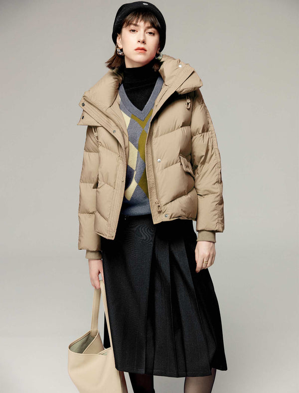 Quilted Zip-Front Pocket Detail Down Jacket