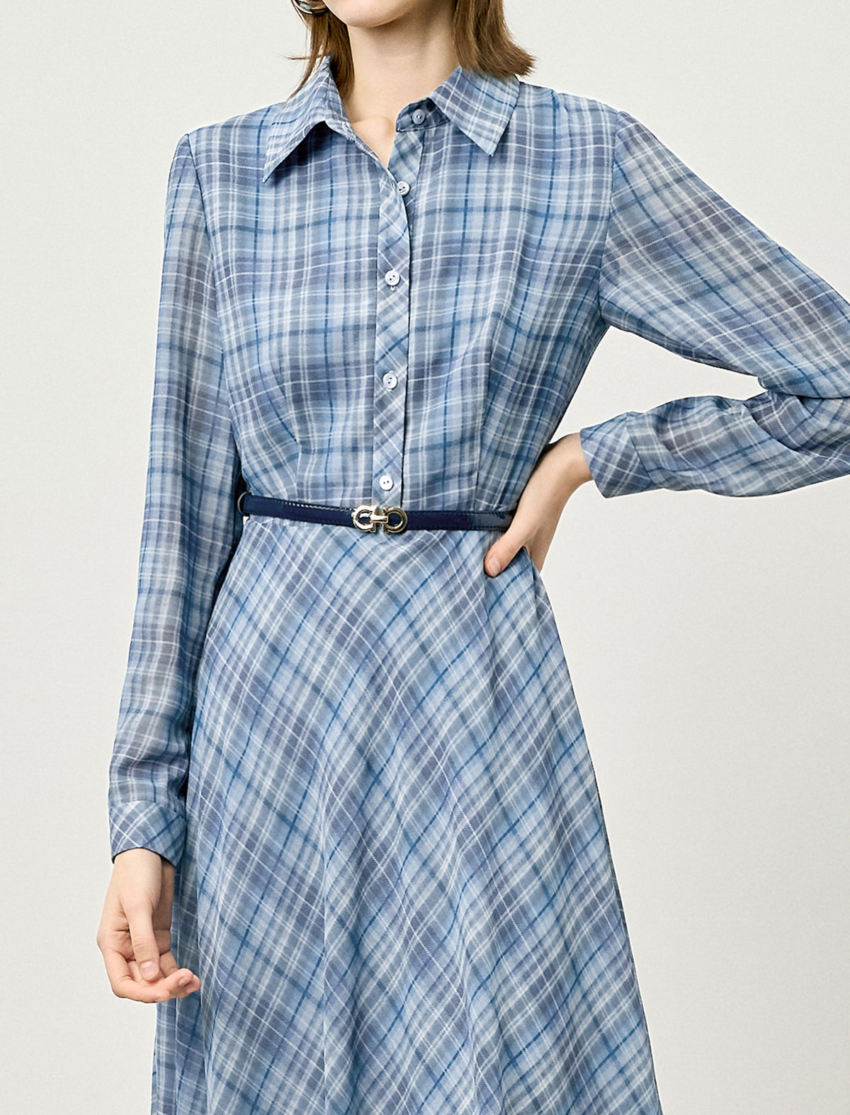Plaid Belted Fit Flare Midi Dress