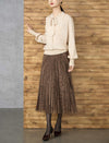 Wool Blend Tie‑Neck Ruffled Trim Lantern Sleeve Knit Top