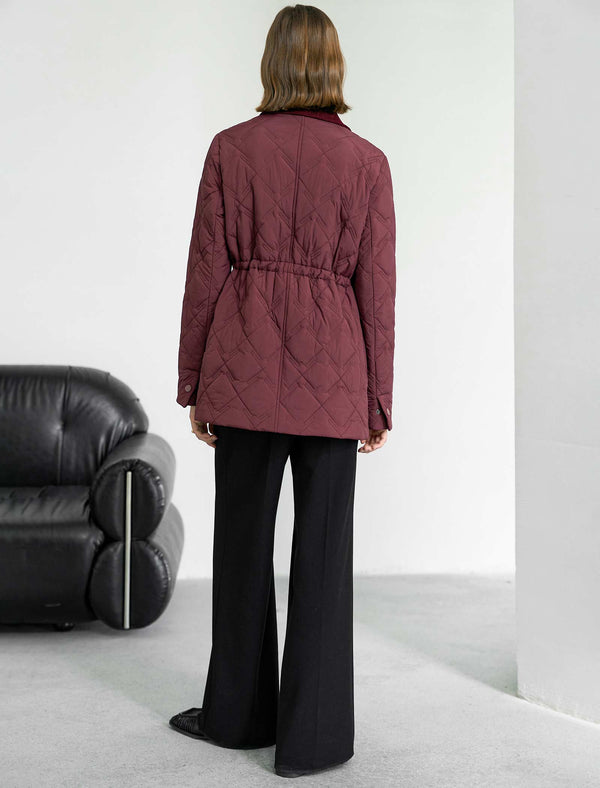 Burgundy Velvet Collar Quilted Jacket
