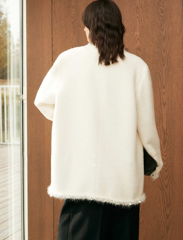 100% Alpaca Tweed-Trimmed Wool Coat