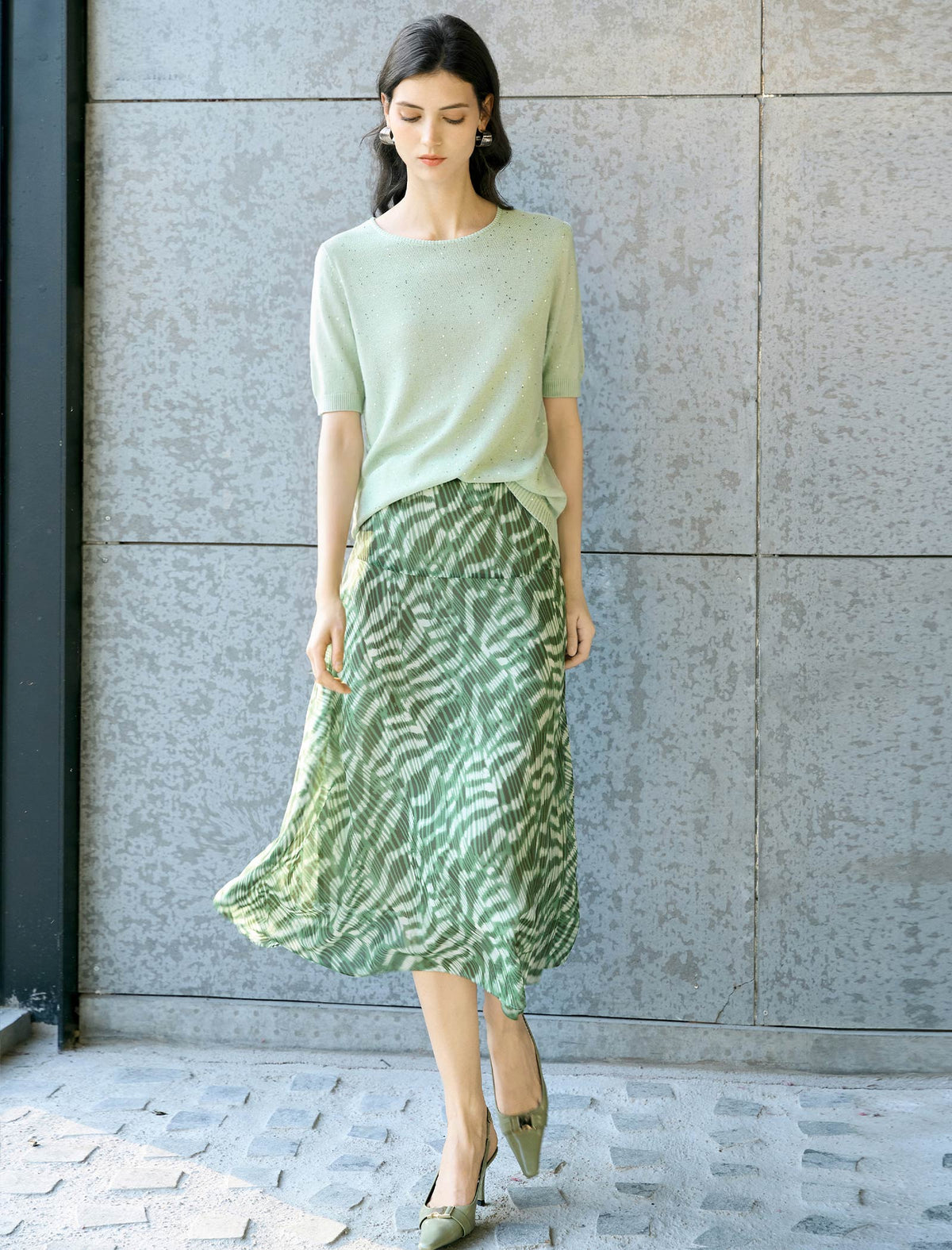 Mint Green Sequin Embellished Knit Top