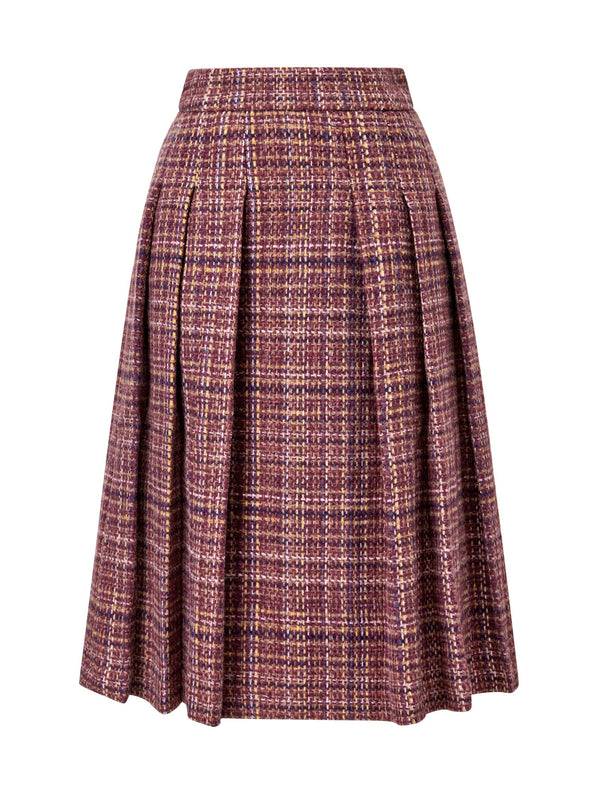 Wool-Blend Plaid Midi Skirt