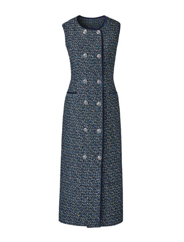 Waist-Defining Round Neck Sleeveless Midi Dress