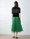 Retro Geo Jacquard Knit Short‑Sleeve Cardigan