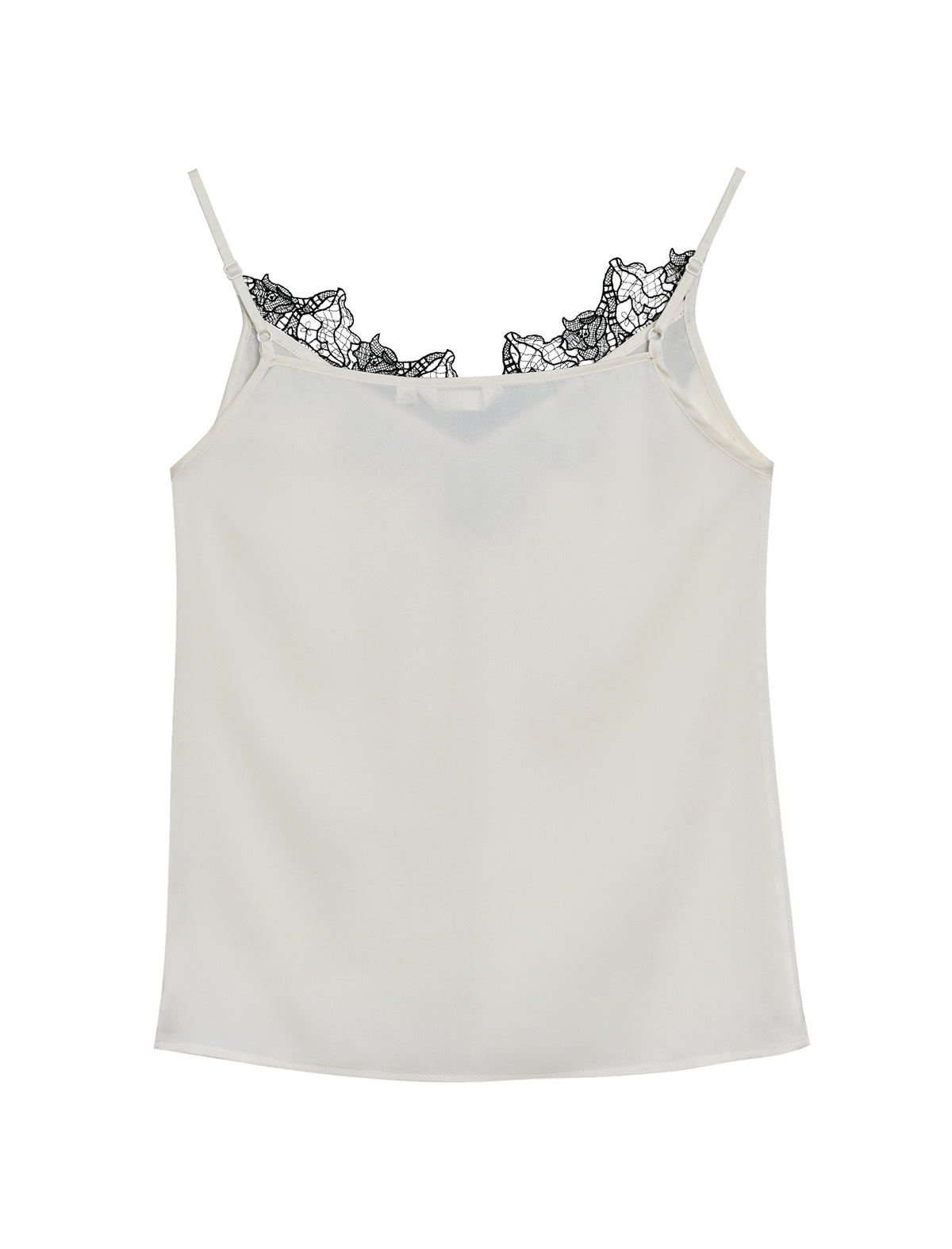 Ivory Satin Black Lace Trim Camisole
