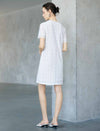 White Geometric Floral Lace V-Neck Short Sleeve Straight Mini Dress