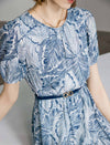 Leaf Print Puff Sleeve Midi Dress