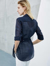 Navy Sheer Belted Shirt