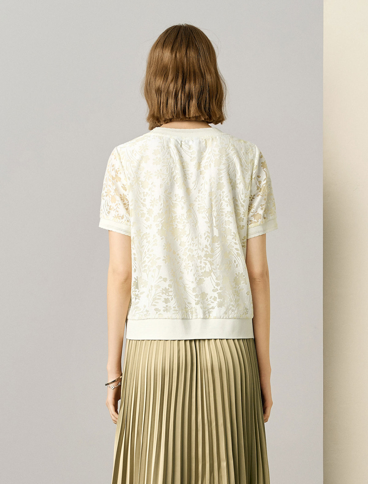 Cream Floral Lace Short Sleeve Top