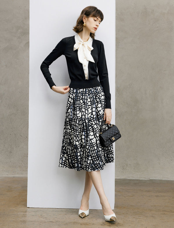 Geometric Print Pleated Midi Skirt