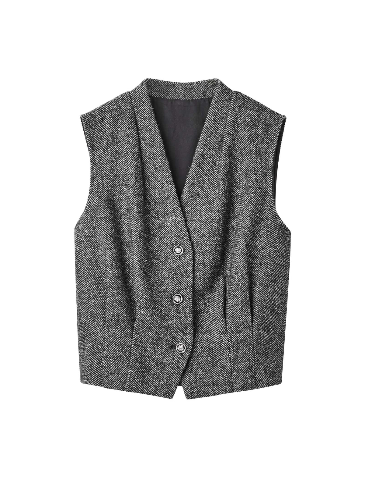 Wool Gray Old-Money V-Neck Vest Coat