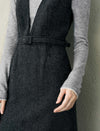 Wool Blend Deep V-Neck Sleeveless Dress
