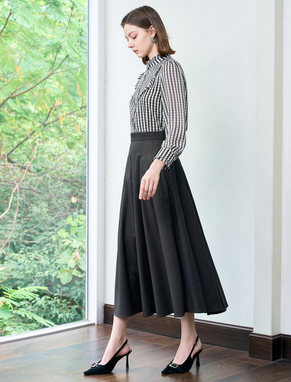 Chiffon Checkered Ruffle Detail Blouse