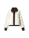 Textured-Trim Contrast-Collar Button-Front Puffer Jacket