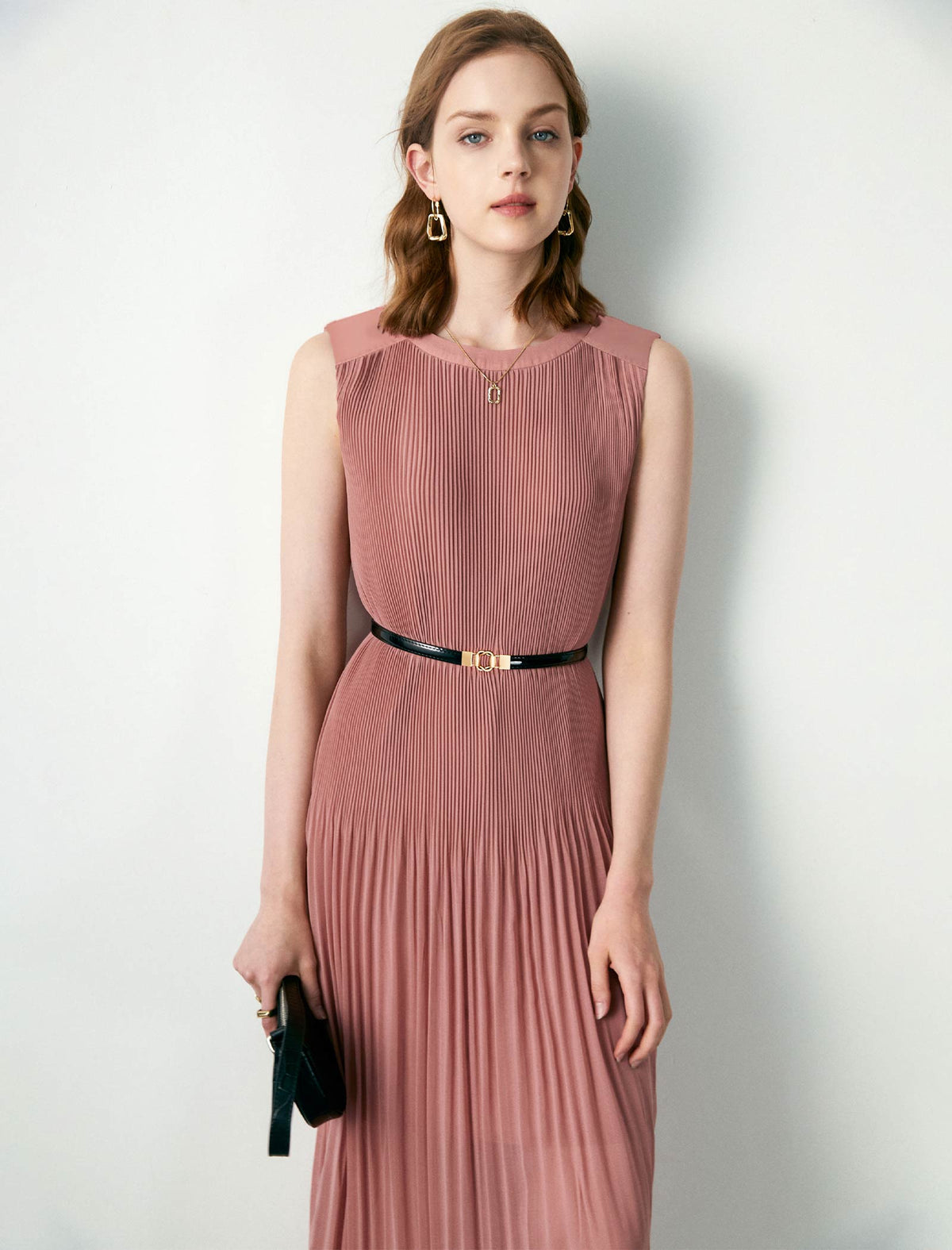 Pleated Sleeveless Midi Dress