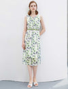 Leaf-Print Sleeveless Midi Dress
