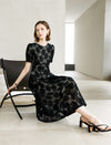 Noir Flocked Lace Midi Dress