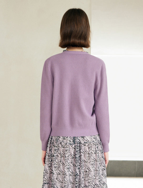 Purple Minimalist V-Neck Long-Sleeve Knit Cardigan