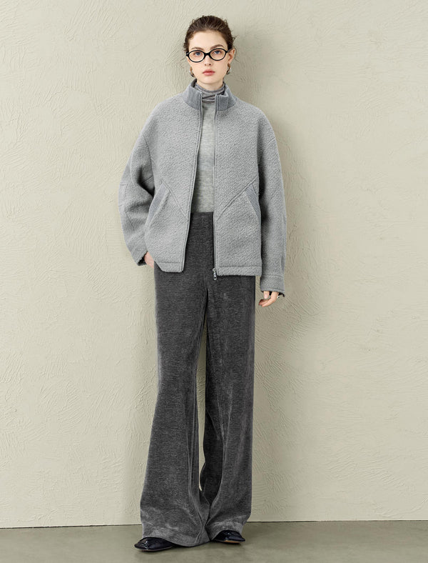 Teddy Fleece Wool-Blend High-Neck Zip Jacket
